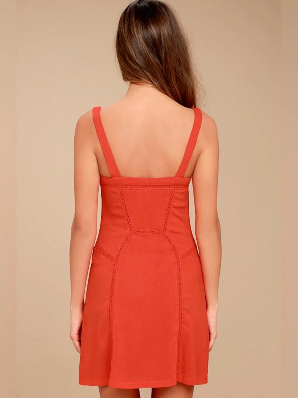 🆕 Free People Beyond Me Coral Red Crochet Slip Dress sz. M